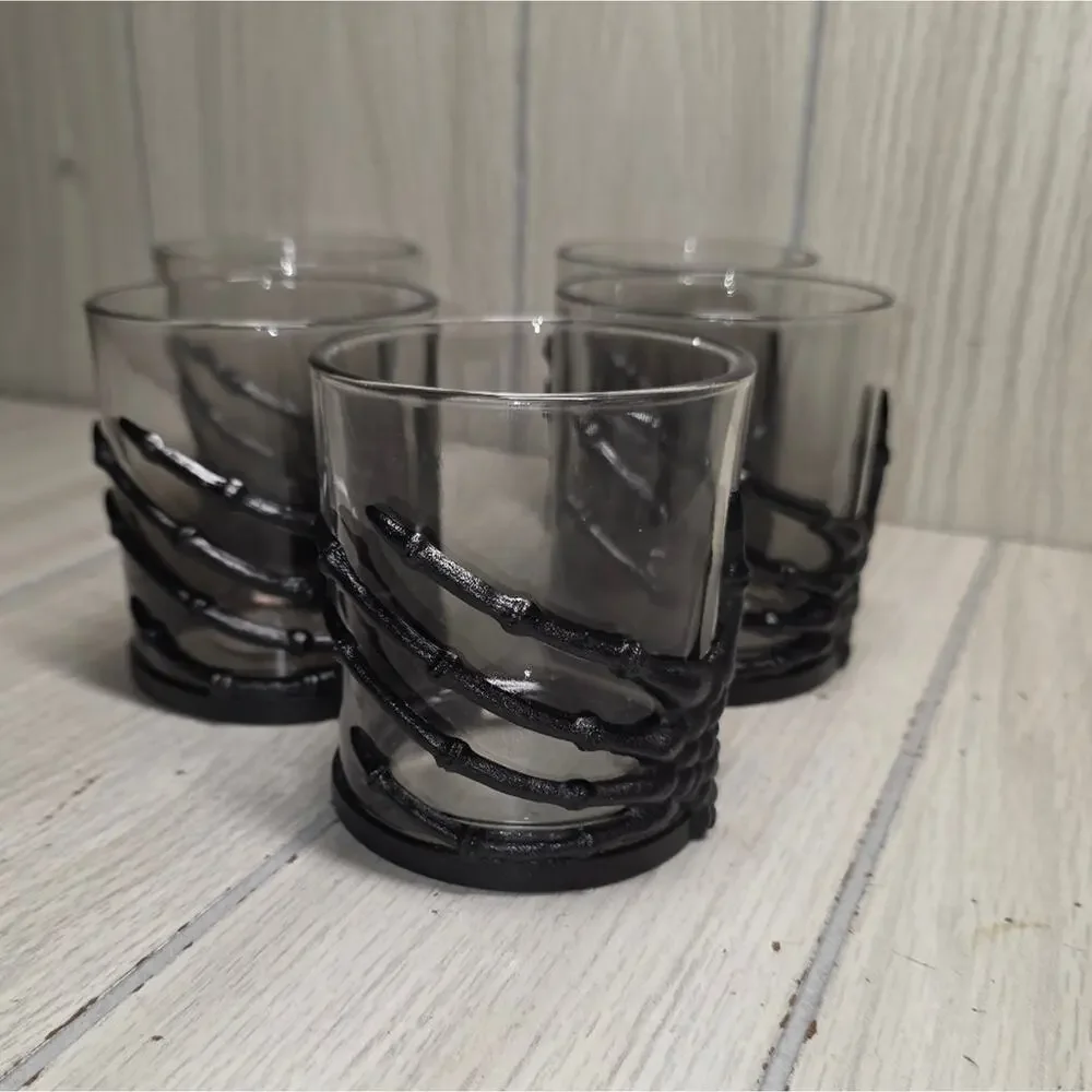Skeleton Hand Gothic Whisky Glasses 5 Halloween Party Barware Witchy Cryptic
